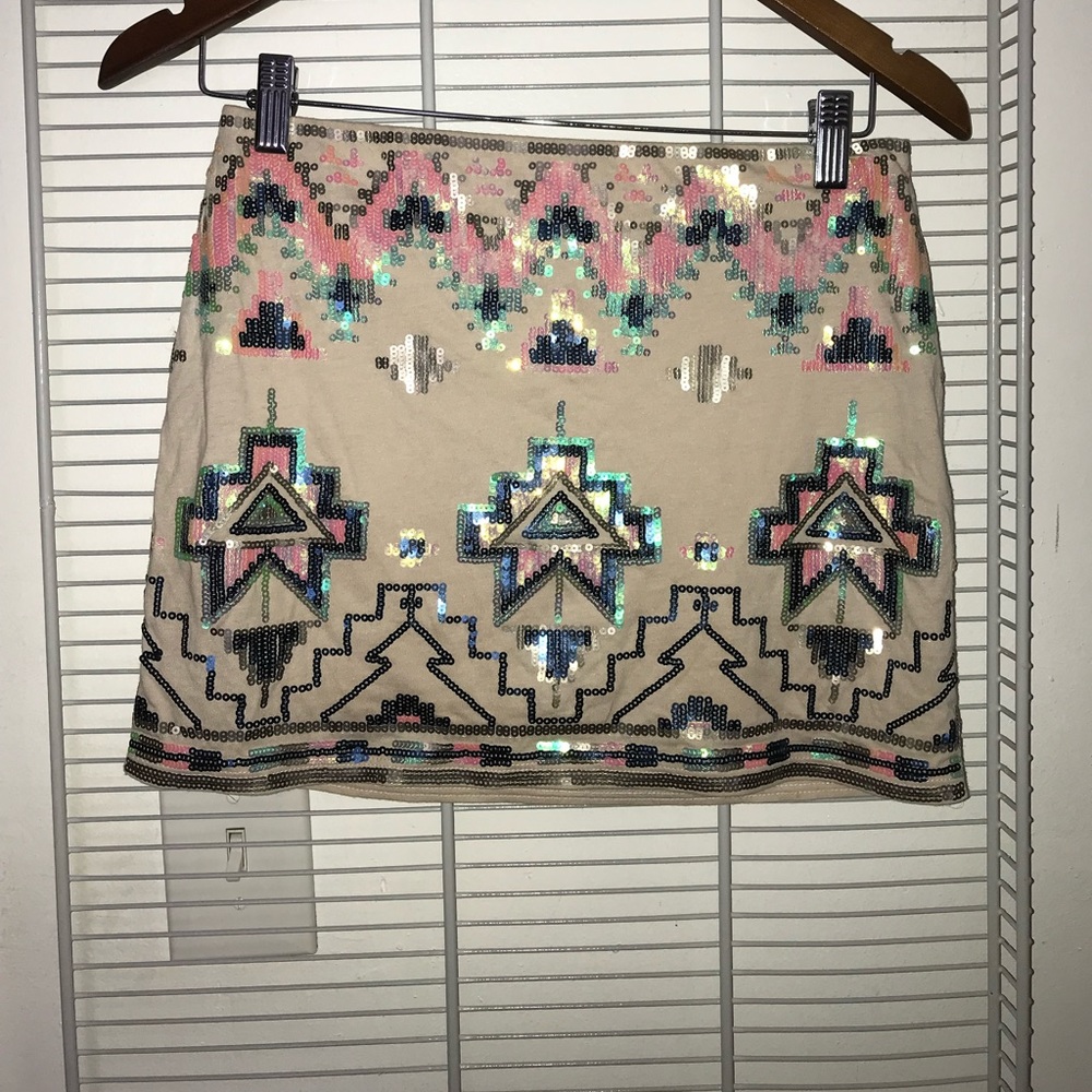 Multi Colored Sequined Aztec Design Mini Skirt